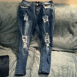 Trendy Distressed Denim Skinny Jeans